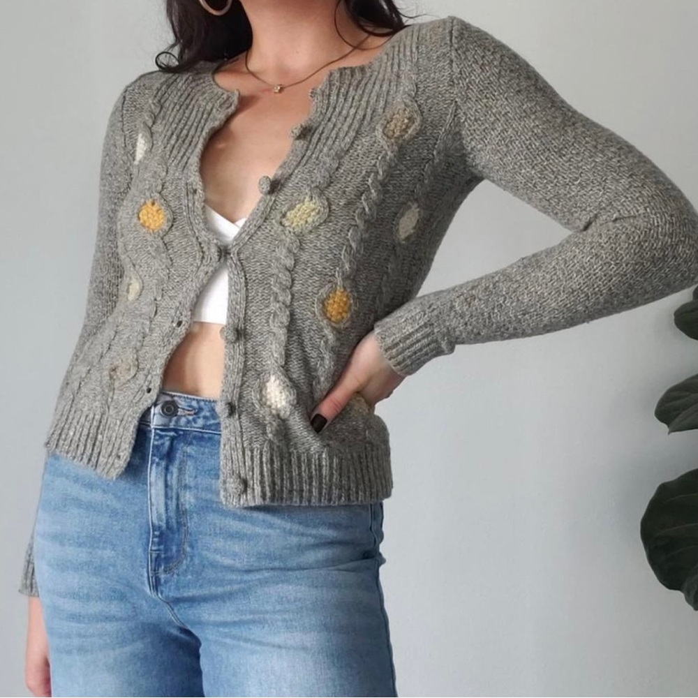 Anthropologie Charlie & Robbin gray & dot wool sweater/cardigan, M - Picture 5 of 6